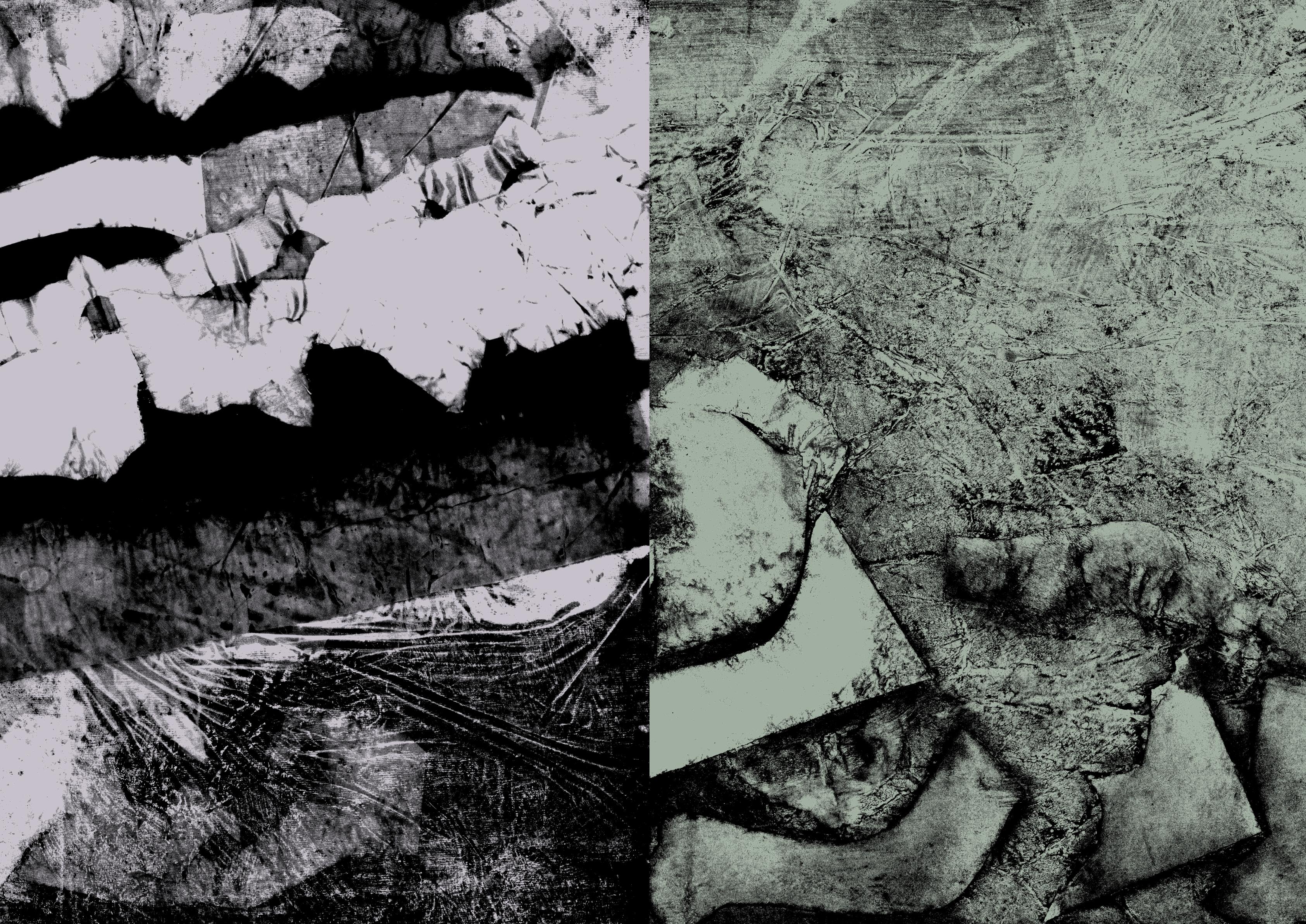 Anautomija - tectonic shapes in gray tones. Digital diptych.