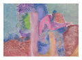 "Anautomija — No. 13110696 — multi-zone fragments in pink, lavender, blue-grey, terracotta and green, liquid medium on paper (Cyme), 21 × 29.7 cm"