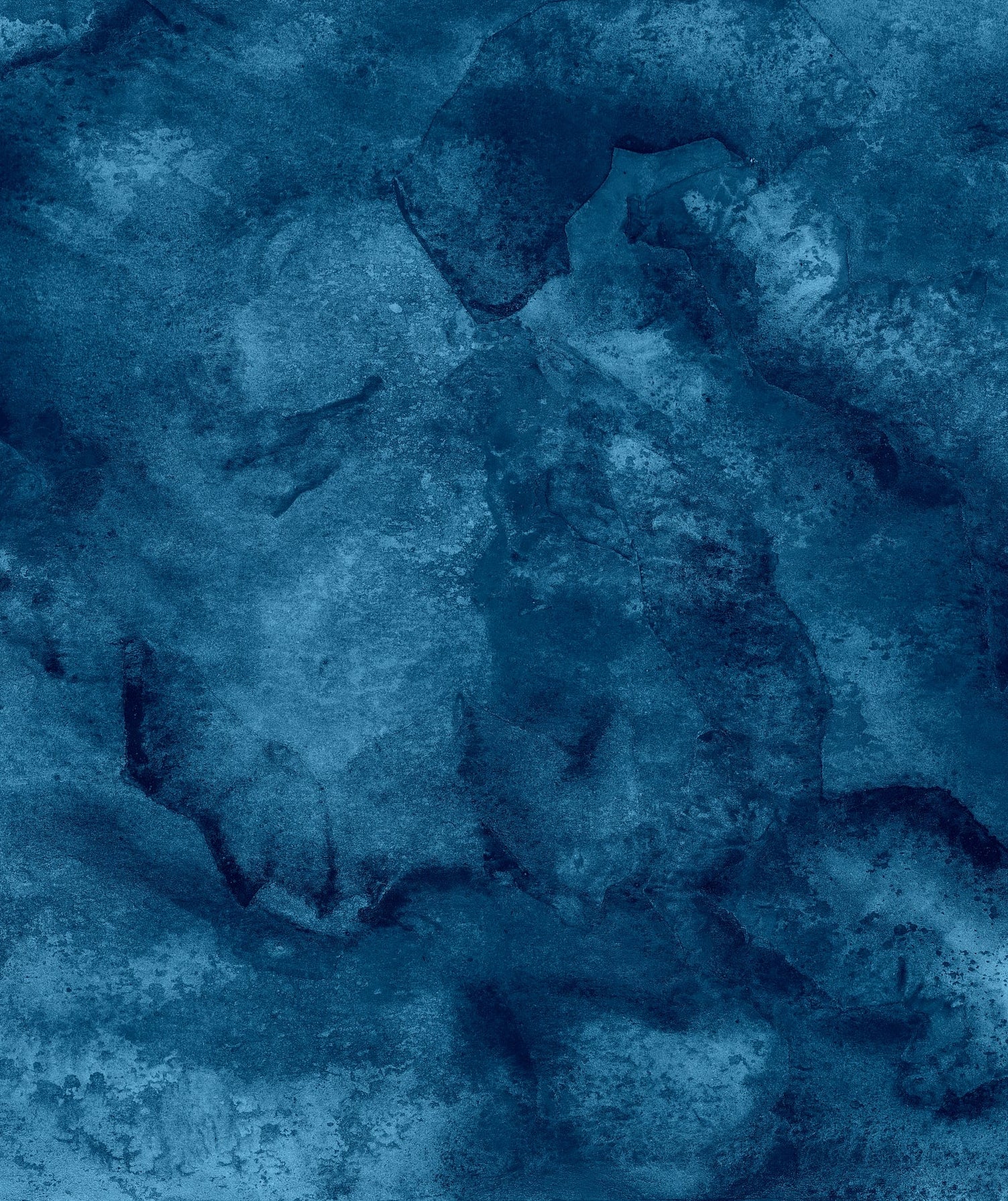 Anautomija — digital edition, deep blue abstract composition on paper, Cyme painting as source image