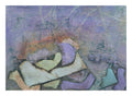 "Anautomija — No. 12562716 — blue-grey and lavender ground with geometric fragments in celadon, violet and terracotta, liquid medium on paper (Cyme), 21 × 29.7 cm"